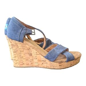 TOMS 3.5" Wedge Sandals Denim Strap | 7.5W